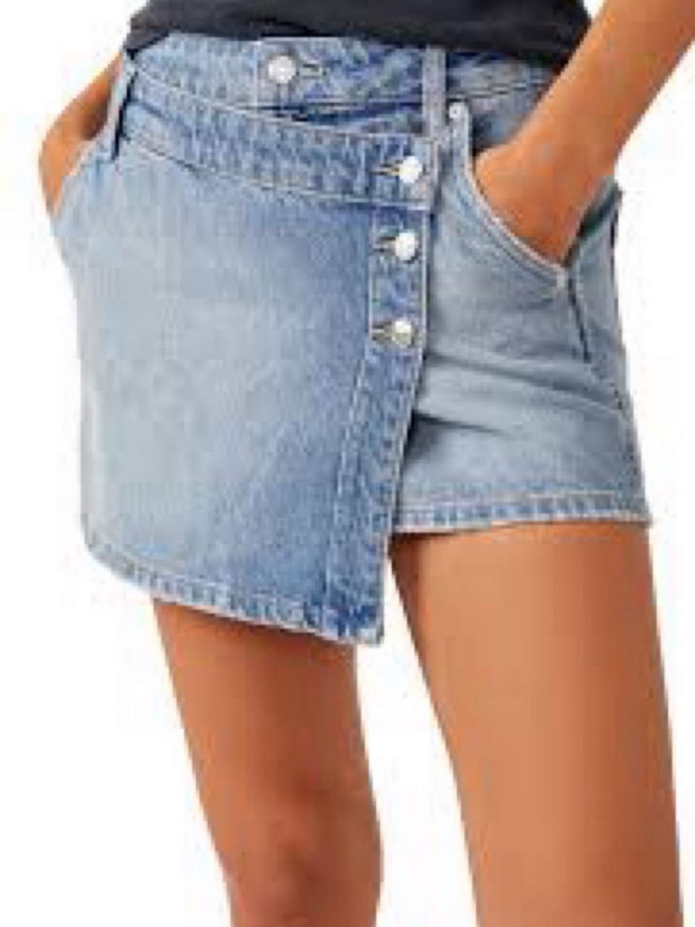 We The Free Light Blue Asymmetric Denim Skort Shorts